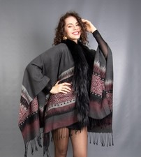 16450 NEW GLAMOROUS WOOL CASHMERE SWINGER CAPE SILVER FOX BEAUTIFUL SIZE M-3XL