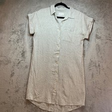 Thread & Supply Judson Dress Linen Blend Striped Chambray Shirt Dress Small Tan