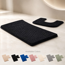 Night Zone Soft Shaggy Chenille Loop 2 Piece Non Slip Bath Mat Set