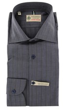 Luigi Borrelli Navy Blue Striped Cotton Shirt - Extra Slim 16/41 GB3963