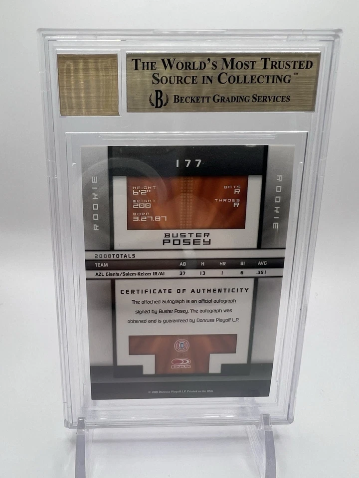 2008 Donruss Elite Extra Buster Posey Rookie Autograph RC /934 BGS 9.5 Auto 10 - Image 3 of 4