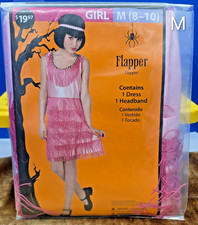 Girl's Pink 1920s Style Flapper Dress and Headband Costume Sz M New