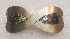Vtg Alpaca Silver Hair Clip Barrette Inlaid Mother of Pearl Abalone 3985JR
