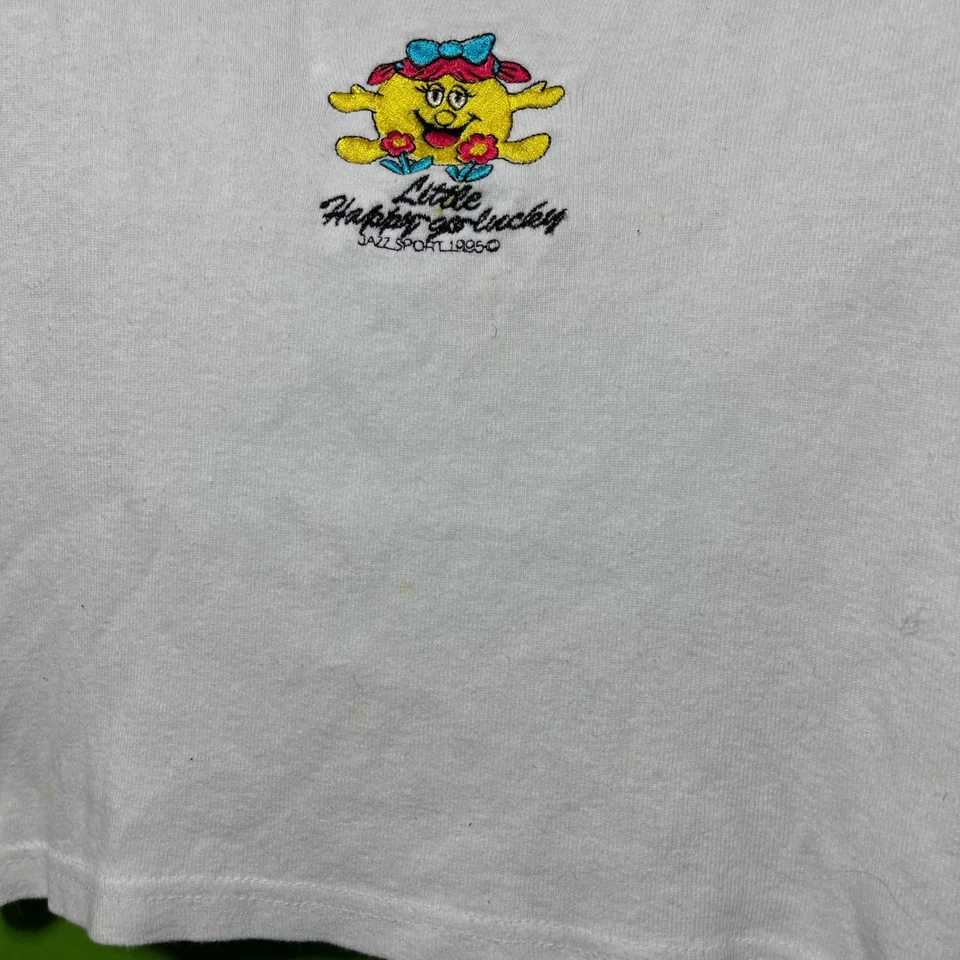 Medium 1995 VTG Womens Cropped Shirt Little Happy Go Lucky Ringer Tee Top White - Image 3 of 4