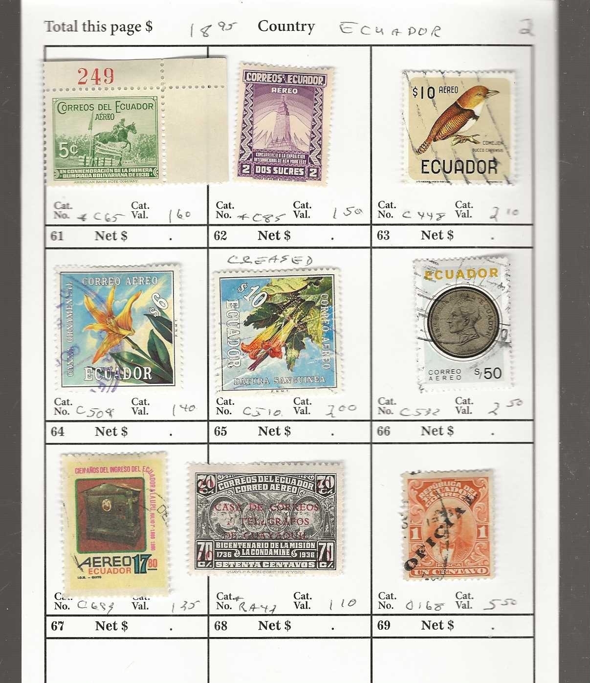 ECUADOR...Sc #C65/C693; O168; RA42...M & U...1924/80...9 Diff...SCV $18.95