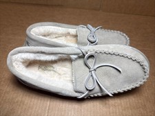 My Pillow My Slippers Taupe Gray Suede Memory Foam Moccasins Women's 8.5
