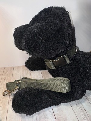 Dog Collar & Leash Hunter Green Woods  Large Handmade Heavy Duty NEW