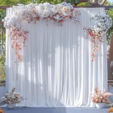 2 Panels 10x10FT White Backdrop Curtains Wrinkle Free Polyester Wedding Drapes