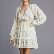 Anthropologie Embroidered Deco Dress Lace Metallic Bohemian Fairy Hippie Large