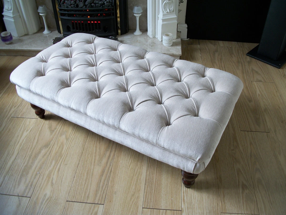 Deep Buttoned Chesterfield Footstool Coffee Table Oxford Style Chenille velvet
