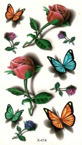 Flash Tatouage Temporaire À Coller 3D Fleurs Rose Bleue Rouge Orange Lila Petit - Photo 2/3
