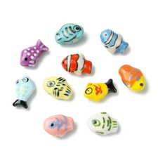 16Pcs Flower Printed Ceramic Fish Bead Porcelain Spacer Beads for Jewelry Making