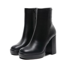Women Platform Booties Round Toe High Chunky Block Heel Ankle Boots