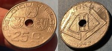 Belgium 1942 25 Centimes - Léopold III BELGIQUE-BELGIE KM-131 Zinc VF+ #11
