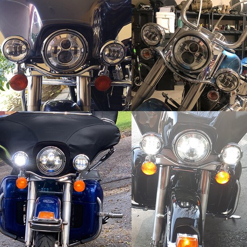 2x Chrome Motorcycle 4.5'' LED Driving Fog Light & Outer Housing Bracket Cover - Picture 3 of 12