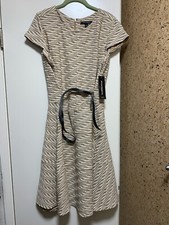 NWT MSRP $99 Sharagano Stretch Dress Short Sleeve Belted Flared Sz 20W Beige