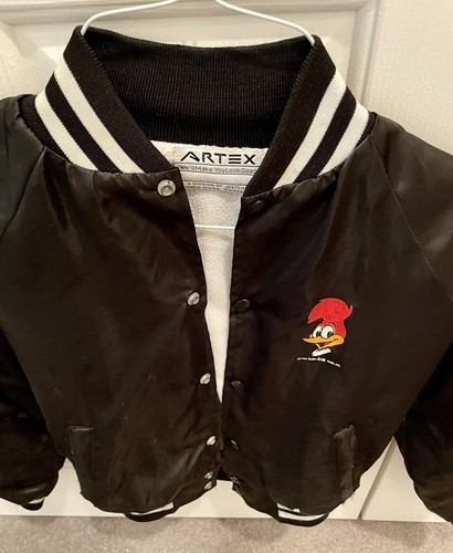 Vintage 1989 Woody Woodpecker Shiny Black Lined Jacket Cartoon Boys Size 10 USA - Picture 6 of 24