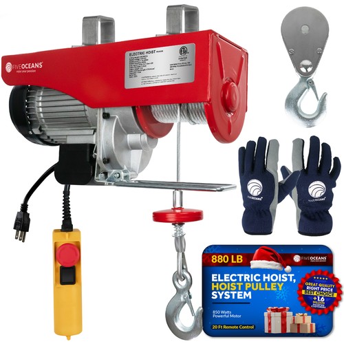 Electric Hoist Hoist Pulley System Set, 880 Lb Electric Winch with 20 Ft Control