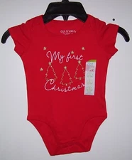 Girls Dot & Zazz Red Gold Sparkle My First Christmas Bodysuit 9-12M