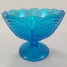 Compote Vivid Turquoise Blue Pedestal 5" Diameter Art Deco Design Bright Color