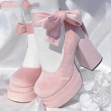 Women Pumps Platform Fashion Mary Jane Shoes Cross Strap Thick Heel Shoes Party