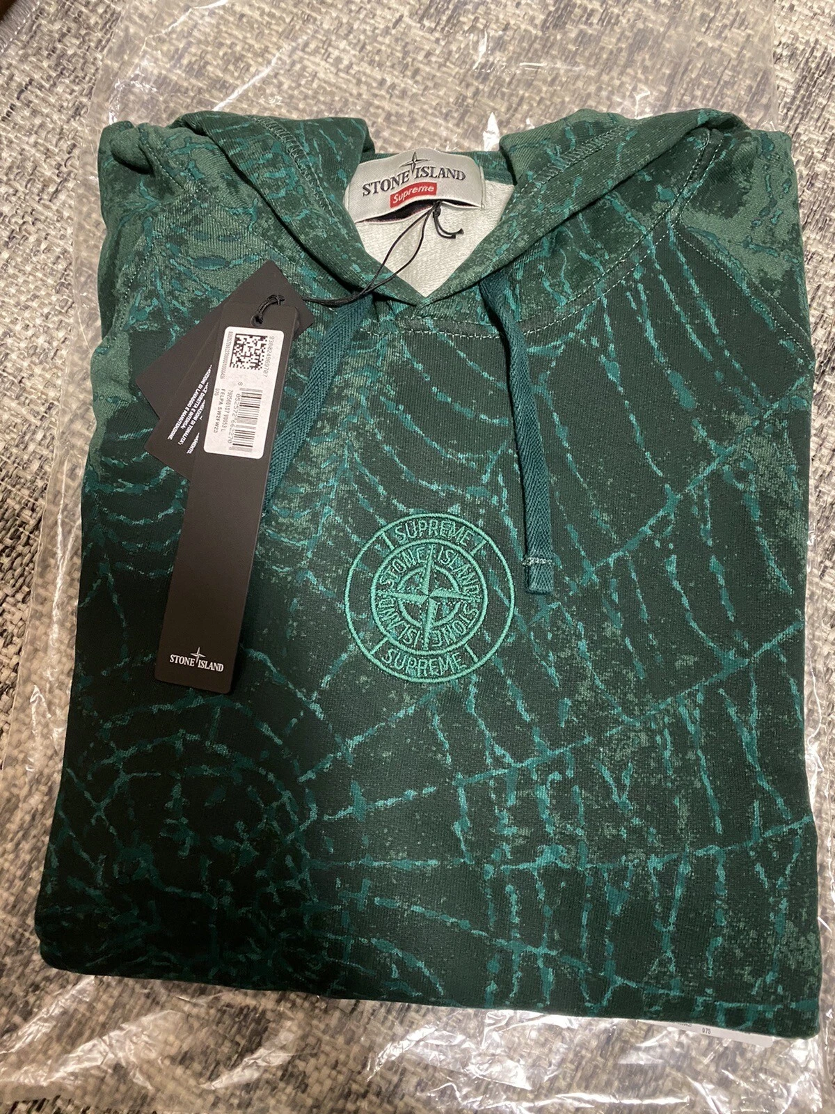Sweat shirt à capuche Supreme Stone Island, vert foncé, taille Large