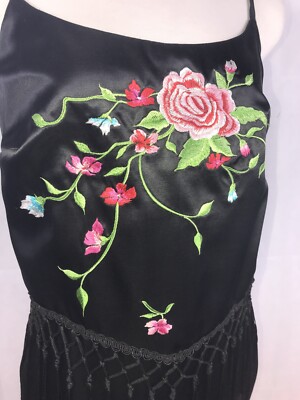 Arianna Size 10 Black Floral Embroidered Formal Dress Fringe Backless Asian  | eBay