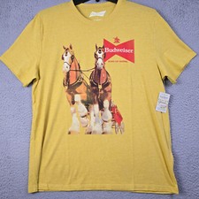 Camicia Uomo Lucky Brand BUDWEISER EXTRA LARGE XL Giallo BIRRA CASUAL Cavallo Nuova con etichette