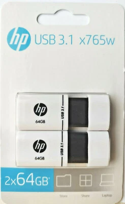 Genuine HP 64GB Sliding USB 3.1 Flash Drive v765w Twin Pack, UK Seller