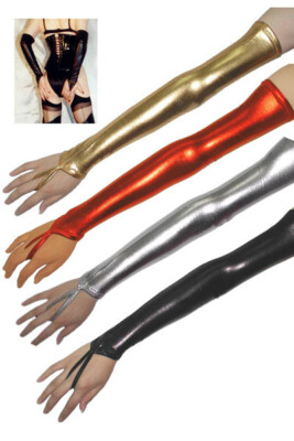 Womens Ladies Wet Look Patent Leather Gloves Mittens Cosplay Party Club Costumes