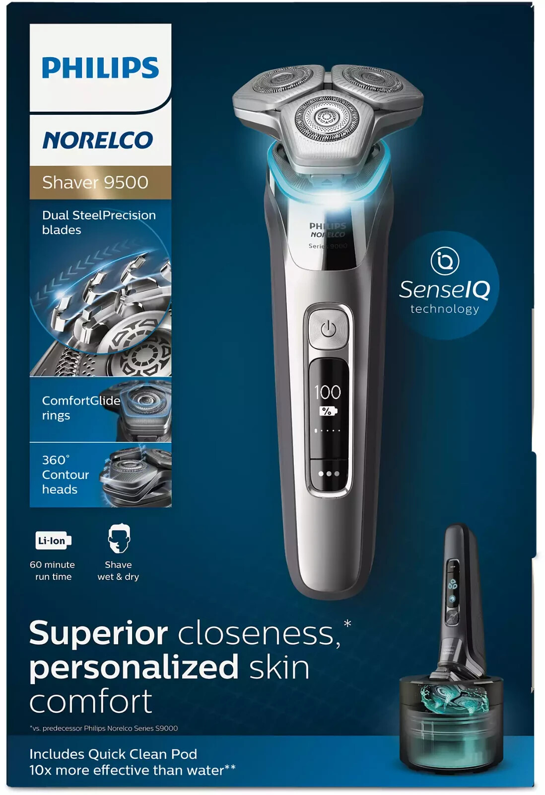 Philips Norelco 9500 Cordless Wet/Dry Electric Shaver With Wash Station