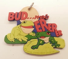 Vintage Budweiser Croaking Frogs "Bud Weis Er" c.1995 Promo Keychain Key Ring
