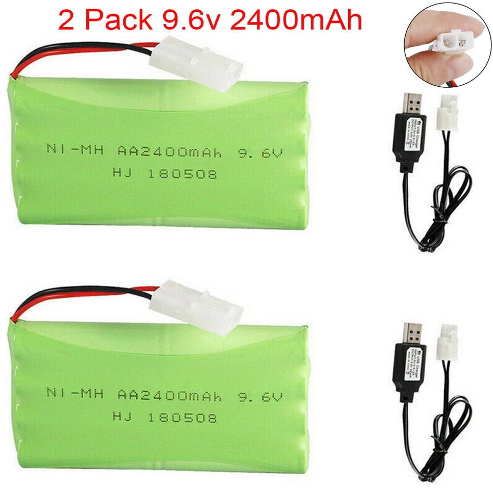 2pcs 9.6V 2400mAh Rechargeable NiMH Battery KET 2P Connector 2xUSB Charger Cable - Image 3 of 4
