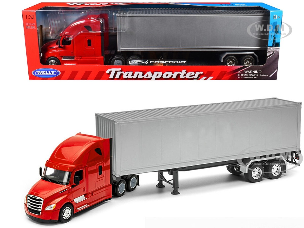 FREIGHTLINER CASCADIA TRUCK RED W/CONTAINER 1/32 DIECAST MODEL BY - Main Image