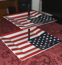 red white and Blue two-tier tray