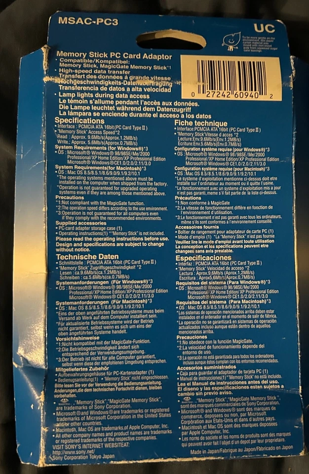 Sony MSAC-PC3 PC card Adapter new memory stick - Image 2 of 4