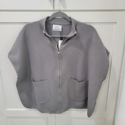 NWT Zara Zip front Poncho Vest Soft Stand Collar Pockets Size 9-10