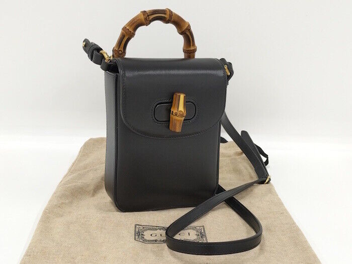 Gucci 3Way Mini Shoulder Bag Bamboo Black Leather 702106 | eBay Gucci 3Way Mini Shoulder Bag Bamboo Black Leather 702106 | eBay