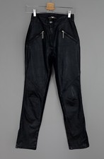 Vintage Women's HARLEY DAVIDSON Leather / Nylon Biker Pants Zipped Black 32/4