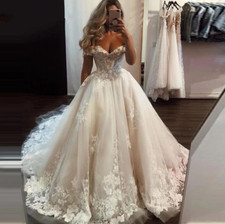V Neck Boho Wedding Dresses Off Shoulder Lace Appliques Tulle Bridal Gowns