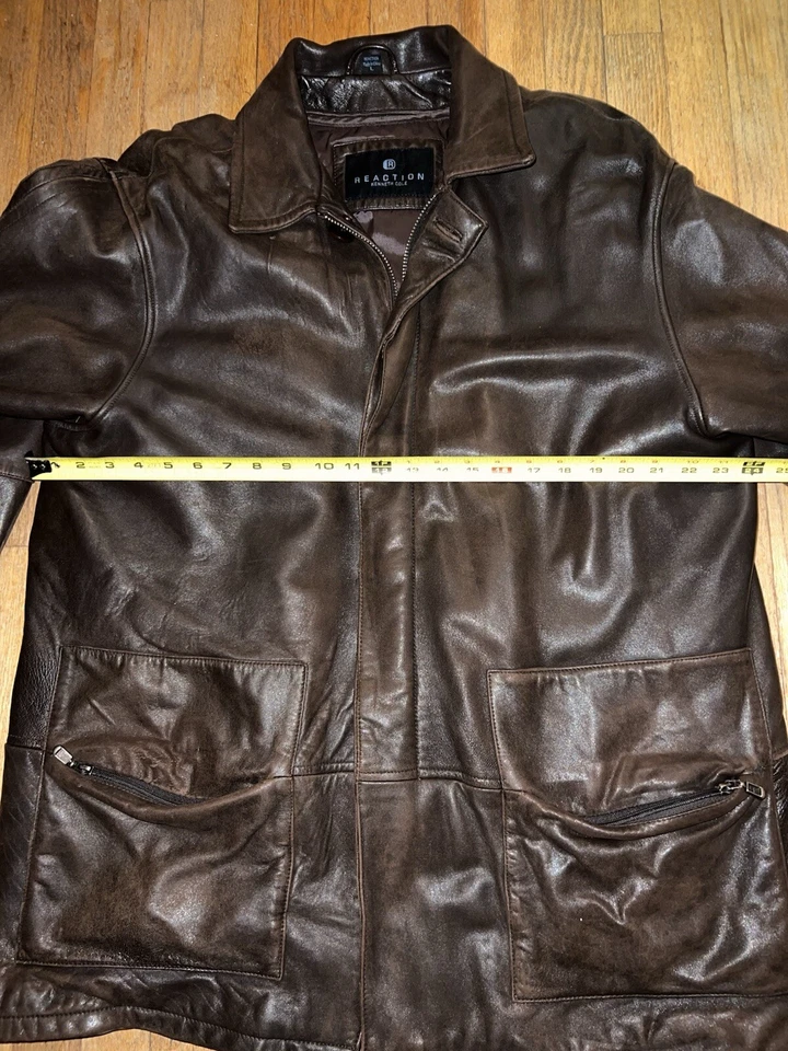 KENNETH COLE РЕАКЦИЯ КОРИЧНЕВАЯ КОЖАНАЯ КУРТКА XTRA ПОДКЛАДКА СКРЫТЫЙ МОЛНИИ И ПУГОВИЦЫ XL - Изображение 4 из 4