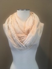 Infinity Ivory Cotton Woven Beachy Scarf W Fine Silver Threading  Fringe