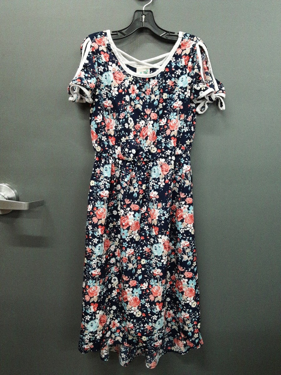 Lily Bleu Blue Pink White Yellow Floral Dress Polyester Girls Sz