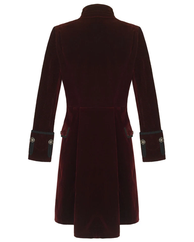 Men's Velvet Handmade Frock Coat Gothic Victorian Jacket Steampunk/Burgundy - Image 2 of 3