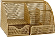 Martha Stewart Ryder Gold Mesh Metal Small Desktop Organizer for Office Acces...