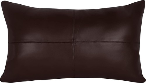 Stylish Lambskin Leather Brown Antique Plain Pillow Cover For LivingRoom Bedroom - Picture 2 of 7