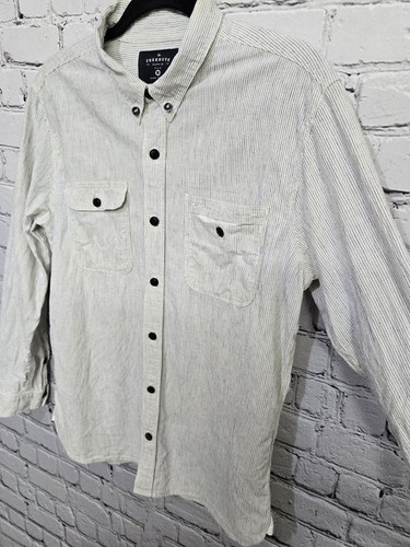 Freenote Cloth Scout Shirt Mens M White Striped Minimalist Linen Button Up Prep - Picture 4 of 12