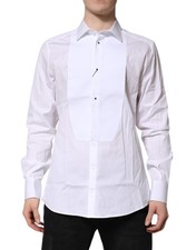 Dolce & Gabbana White Silk Bib Poplin GOLD Men Formal Men's Shirt Authentic