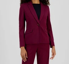 Kasper Women's Red Notch Lapel One Button Blazer Jacket Size L