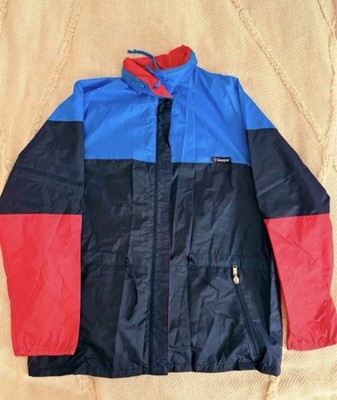 Klepper Vintage  Herren Regenjacke Gr. M Blau Rot Schwarz Kapuze Reißverschluss